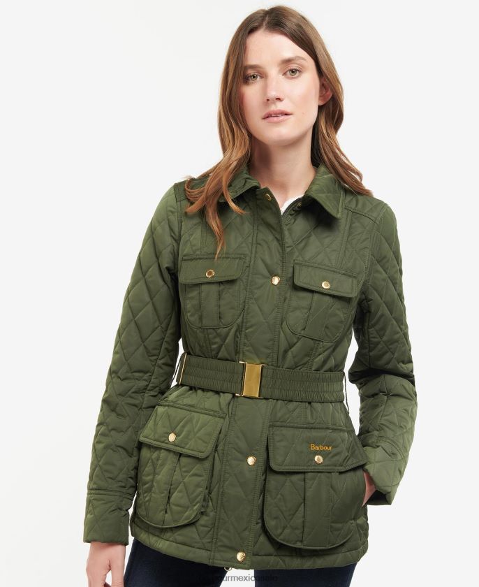Barbour 8B6RFZ1435 ropa oliva/antiguo mujer chamarra capitonada con cinturón