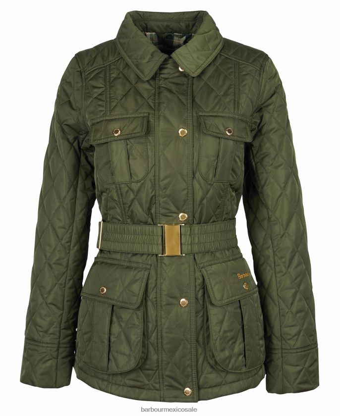 Barbour 8B6RFZ1435 ropa oliva/antiguo mujer chamarra capitonada con cinturón