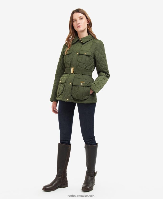 Barbour 8B6RFZ1435 ropa oliva/antiguo mujer chamarra capitonada con cinturón