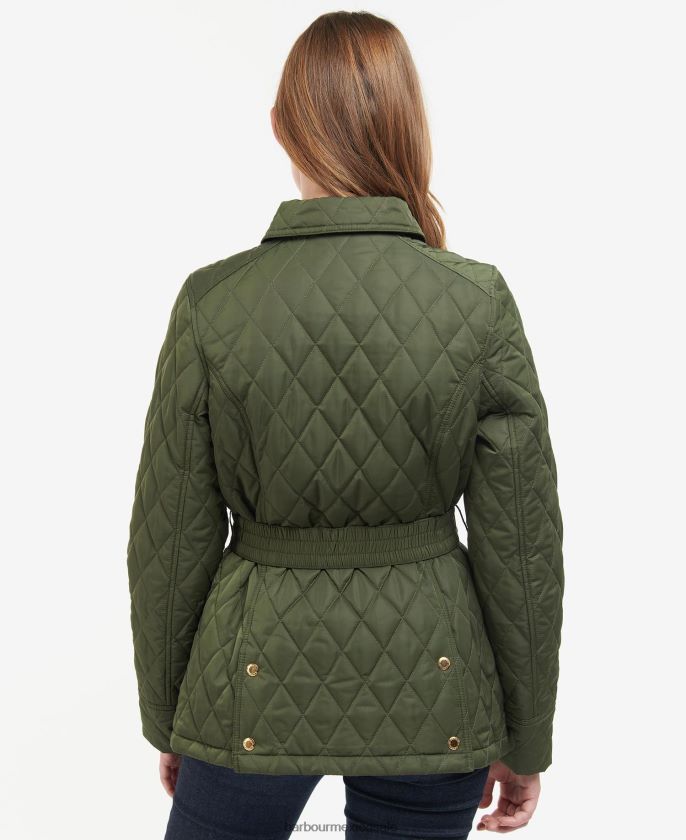 Barbour 8B6RFZ1435 ropa oliva/antiguo mujer chamarra capitonada con cinturón