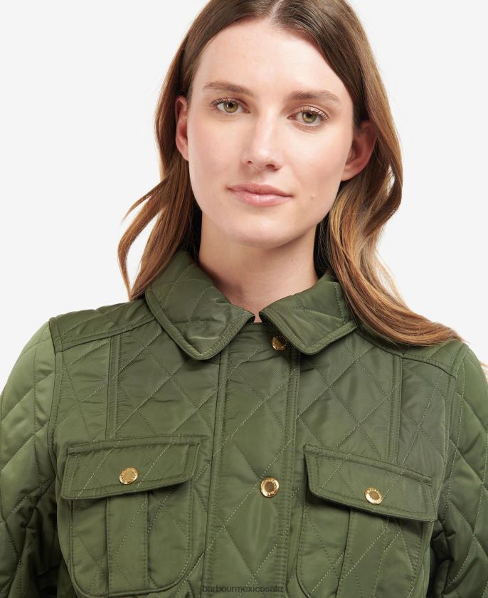 Barbour 8B6RFZ1435 ropa oliva/antiguo mujer chamarra capitonada con cinturón