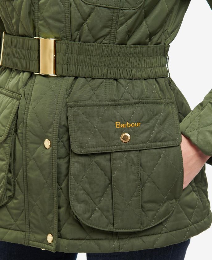 Barbour 8B6RFZ1435 ropa oliva/antiguo mujer chamarra capitonada con cinturón