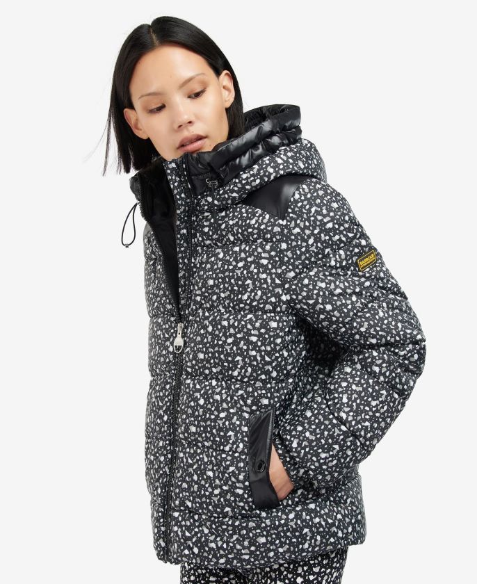 Barbour 8B6RFZ1455 ropa terrazo/negro mujer chaqueta acolchada con pabellón estampado