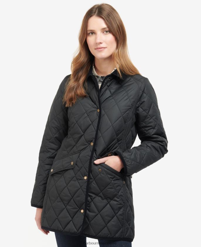Barbour 8B6RFZ1506 ropa negro/antiguo mujer chaqueta acolchada de caballería larga