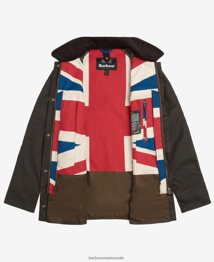 Barbour 8B6RFZ1366 ropa aceituna mujer chaqueta de cera union jack beadnell de edición limitada