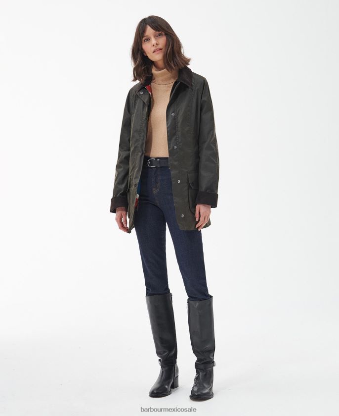 Barbour 8B6RFZ1366 ropa aceituna mujer chaqueta de cera union jack beadnell de edición limitada
