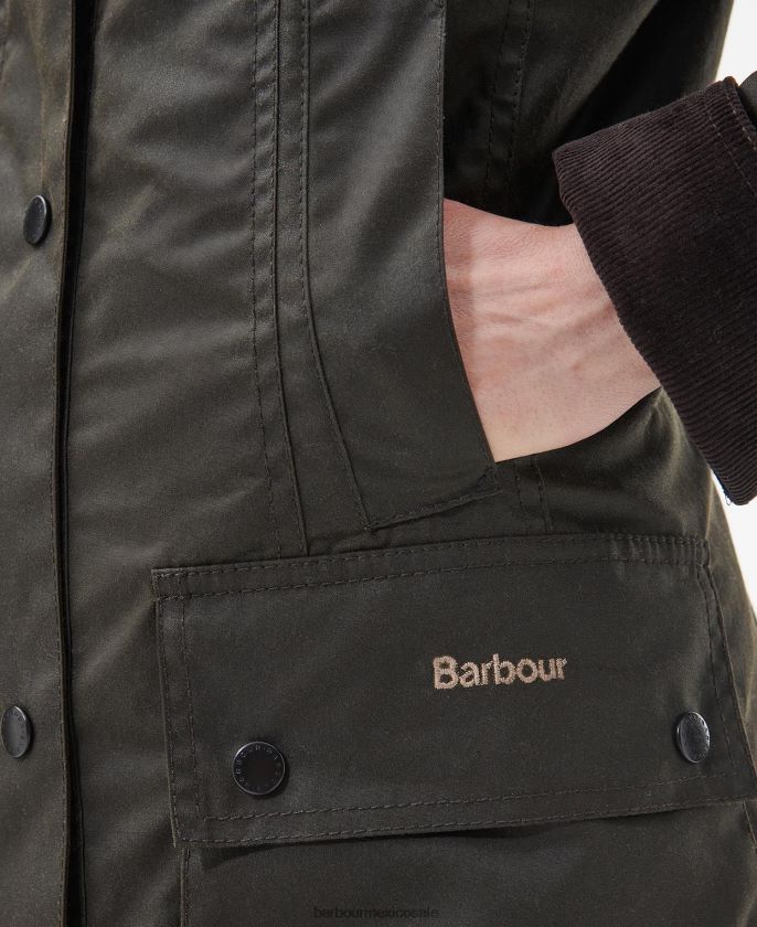 Barbour 8B6RFZ1366 ropa aceituna mujer chaqueta de cera union jack beadnell de edición limitada