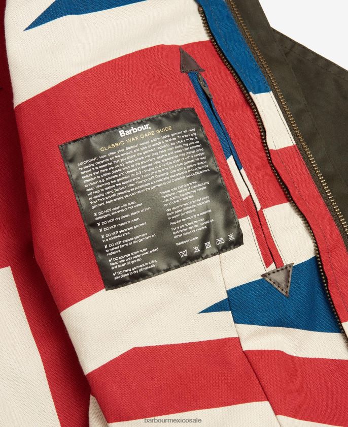 Barbour 8B6RFZ1366 ropa aceituna mujer chaqueta de cera union jack beadnell de edición limitada