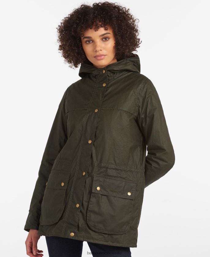 Barbour 8B6RFZ1369 ropa archivo de oliva mujer chamarra ligera de algodón encerado durham