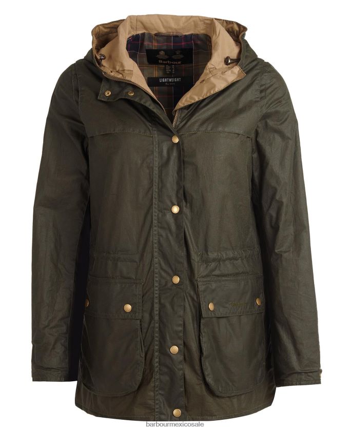 Barbour 8B6RFZ1369 ropa archivo de oliva mujer chamarra ligera de algodón encerado durham