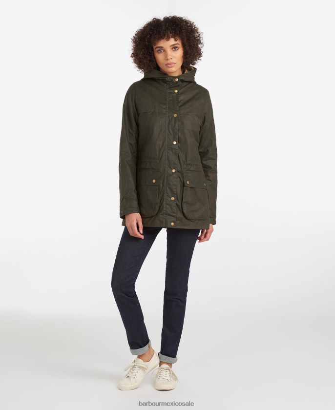Barbour 8B6RFZ1369 ropa archivo de oliva mujer chamarra ligera de algodón encerado durham