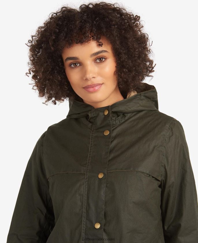 Barbour 8B6RFZ1369 ropa archivo de oliva mujer chamarra ligera de algodón encerado durham