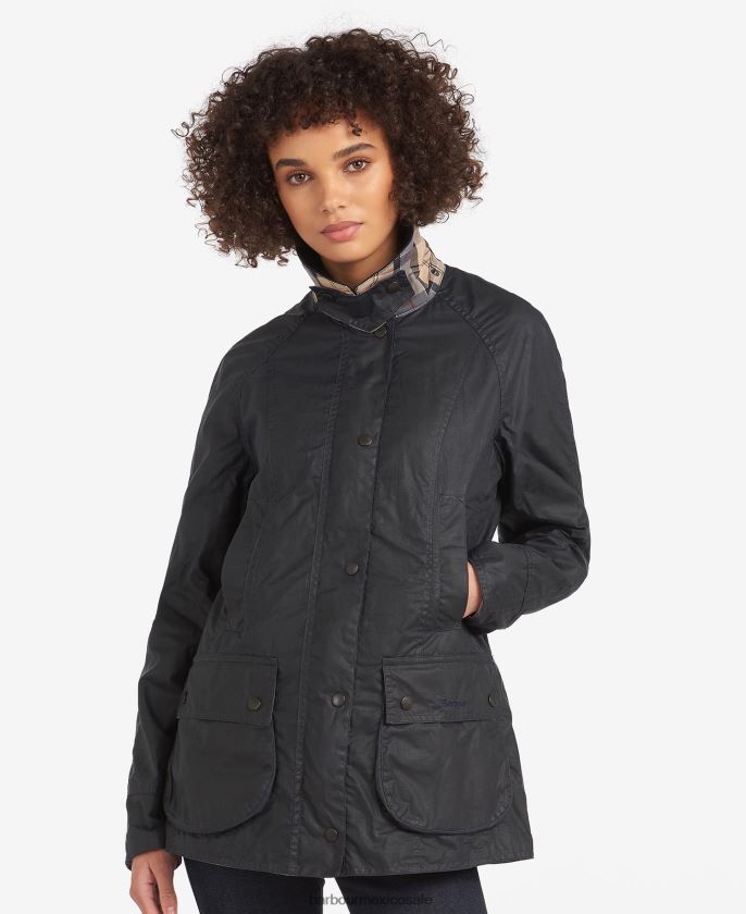 Barbour 8B6RFZ1378 ropa archivo de oliva mujer chamarra ligera de algodón encerado Beadnell