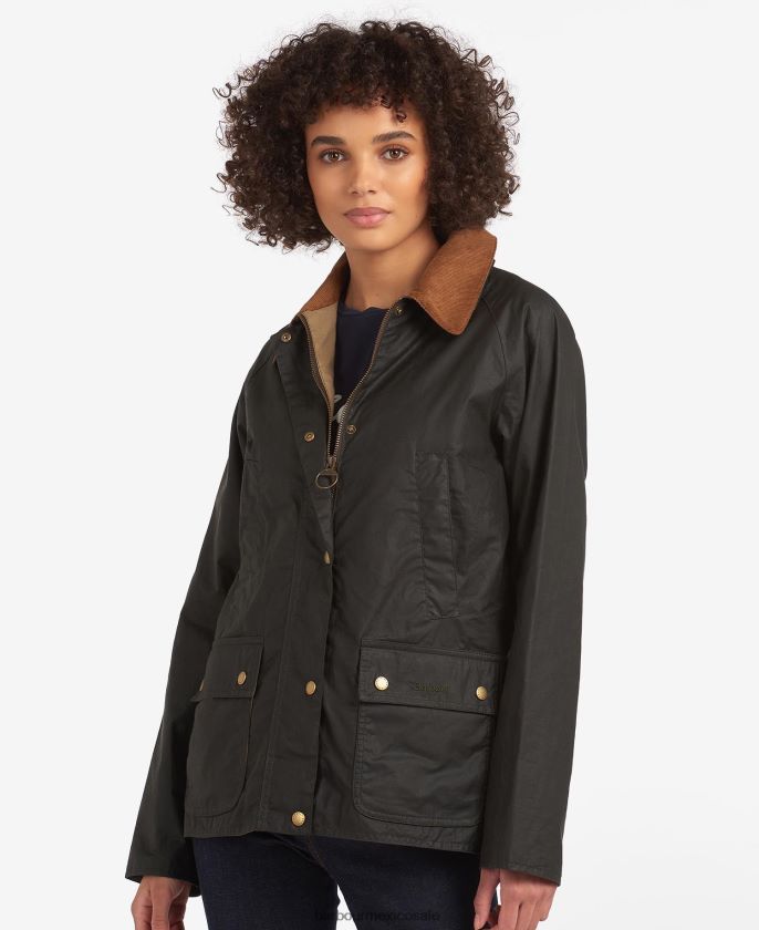 Barbour 8B6RFZ1393 ropa oliva oscuro mujer chaqueta ligera de cera de bellota