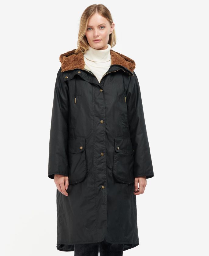 Barbour 8B6RFZ1395 ropa tartán negro/antiguo mujer chaqueta de cera de artillero