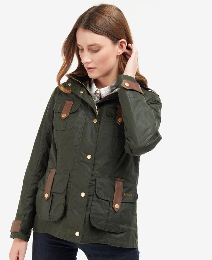 Barbour 8B6RFZ1396 ropa archivo oliva/antiguo mujer chaqueta encerada de defensa premium