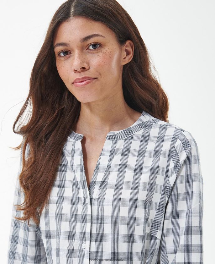 Barbour 8B6RFZ1812 ropa cheque azul marino mujer vestido midi con diseño de molinos de mar