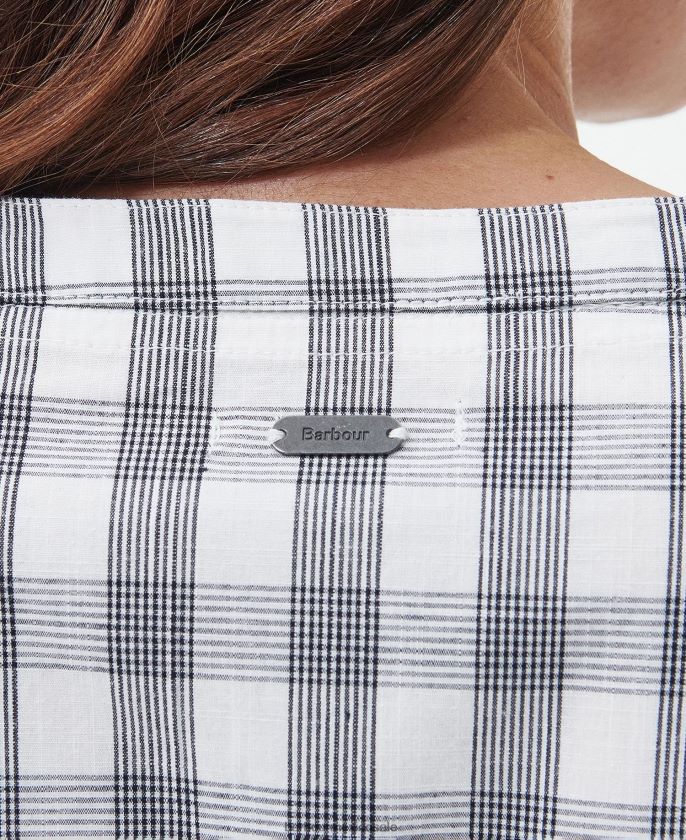 Barbour 8B6RFZ1812 ropa cheque azul marino mujer vestido midi con diseño de molinos de mar