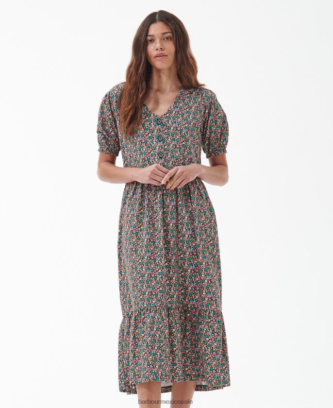 Barbour 8B6RFZ1814 ropa multi clásico mujer vestido midi con estampado de pensamientos