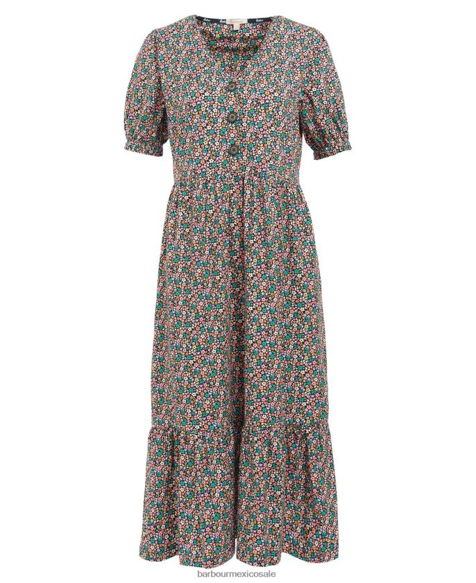 Barbour 8B6RFZ1814 ropa multi clásico mujer vestido midi con estampado de pensamientos