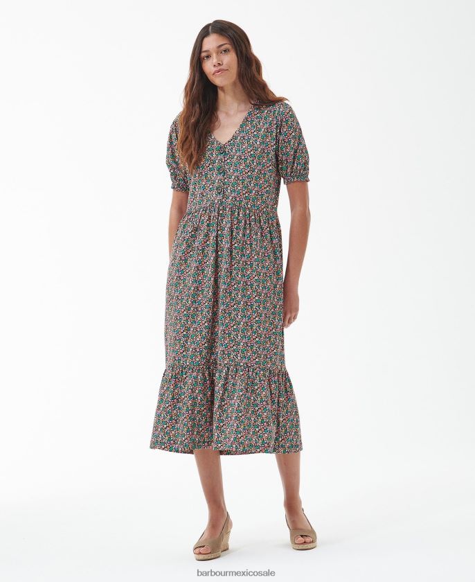 Barbour 8B6RFZ1814 ropa multi clásico mujer vestido midi con estampado de pensamientos
