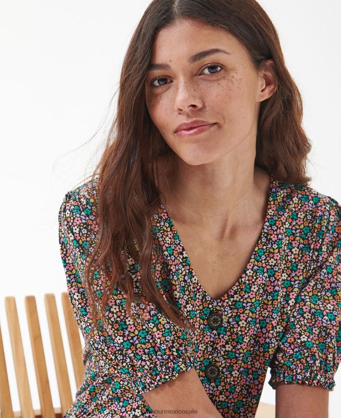 Barbour 8B6RFZ1814 ropa multi clásico mujer vestido midi con estampado de pensamientos