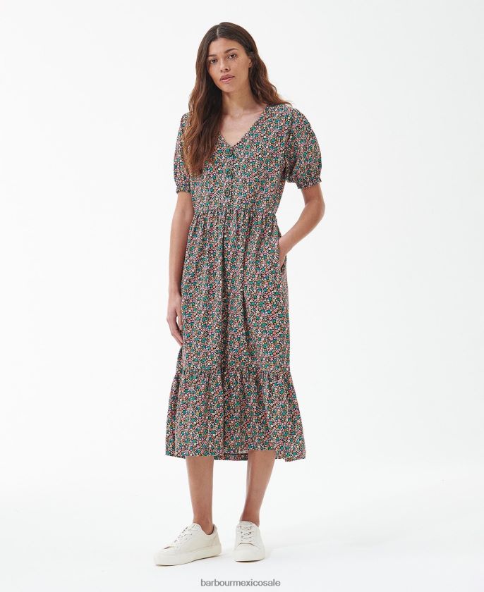 Barbour 8B6RFZ1814 ropa multi clásico mujer vestido midi con estampado de pensamientos