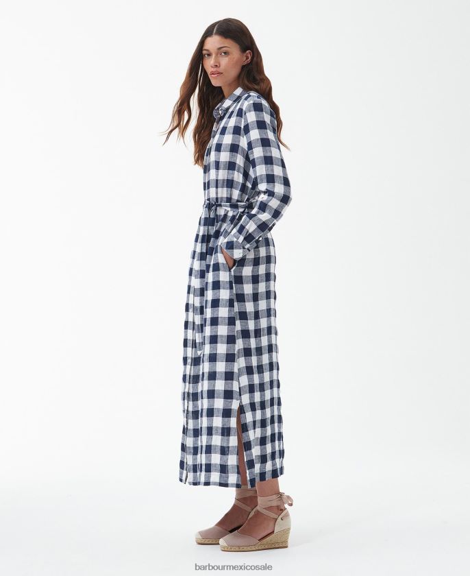 Barbour 8B6RFZ1820 ropa cheque azul marino mujer vestido largo marino