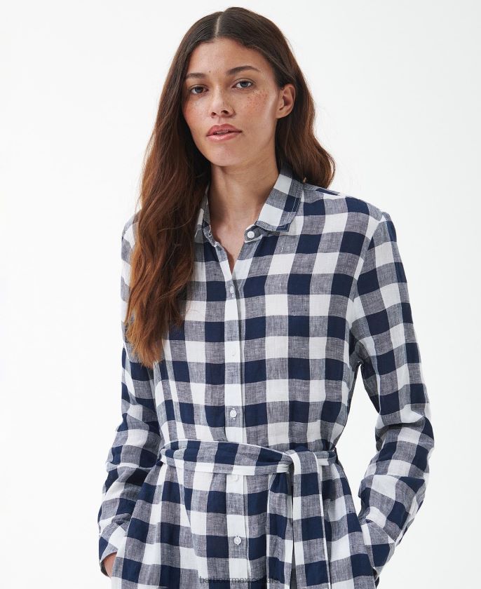 Barbour 8B6RFZ1820 ropa cheque azul marino mujer vestido largo marino