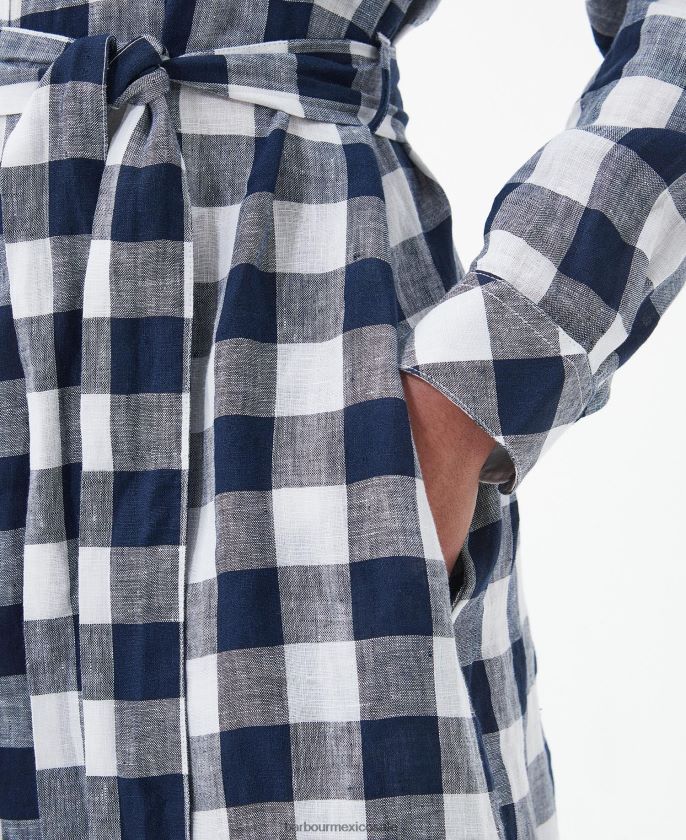 Barbour 8B6RFZ1820 ropa cheque azul marino mujer vestido largo marino