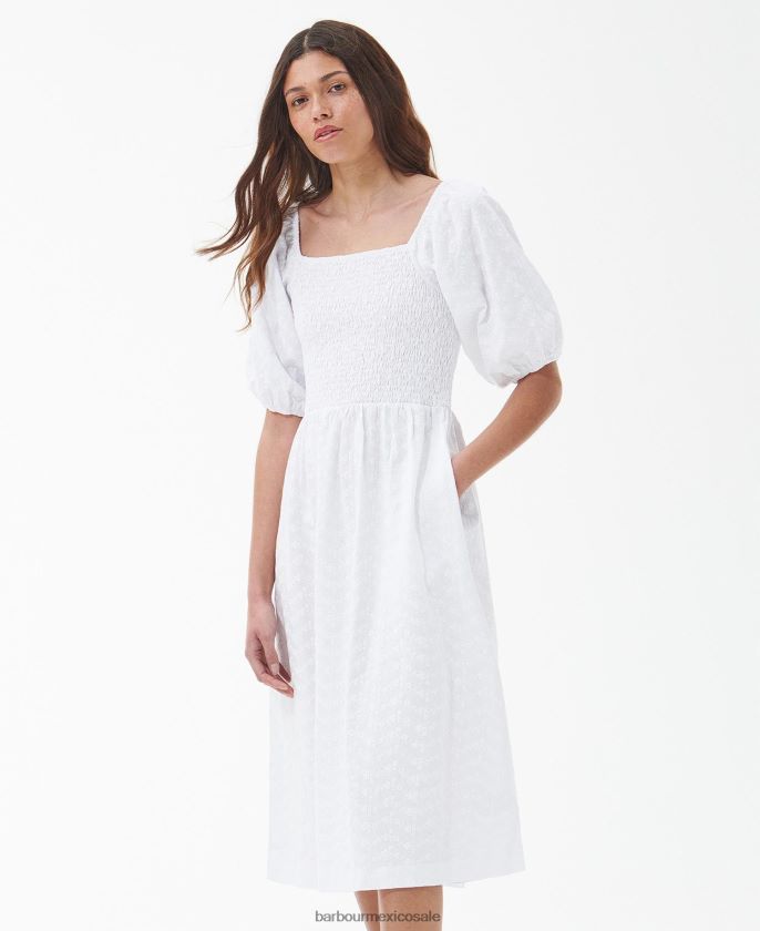 Barbour 8B6RFZ1825 ropa blanco clásico mujer vestido midi areca