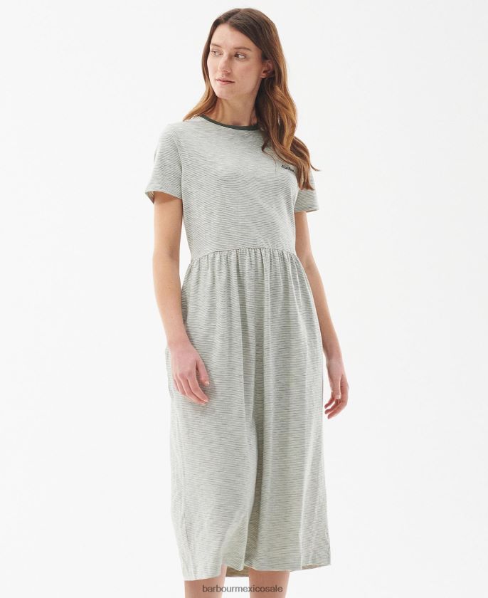 Barbour 8B6RFZ1830 ropa oliva/blanco mujer vestido de ellewood