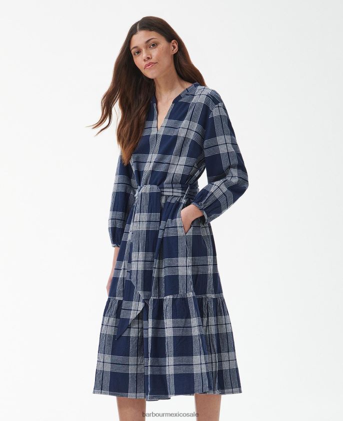 Barbour 8B6RFZ1849 ropa cheque índigo mujer vestido renfew