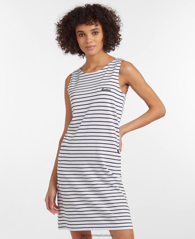 Barbour 8B6RFZ1860 ropa naval Blanca mujer vestido a rayas dalmore