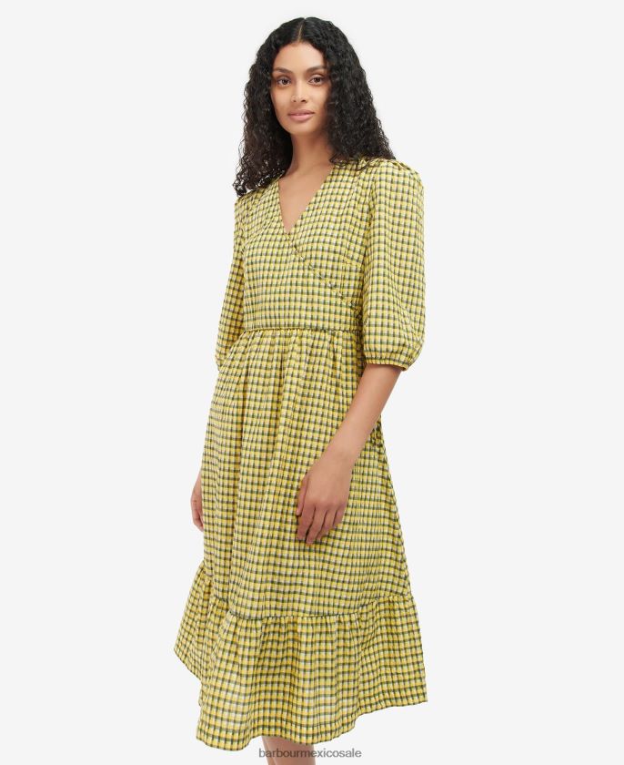 Barbour 8B6RFZ1883 ropa cheque amarillo amanecer mujer vestido