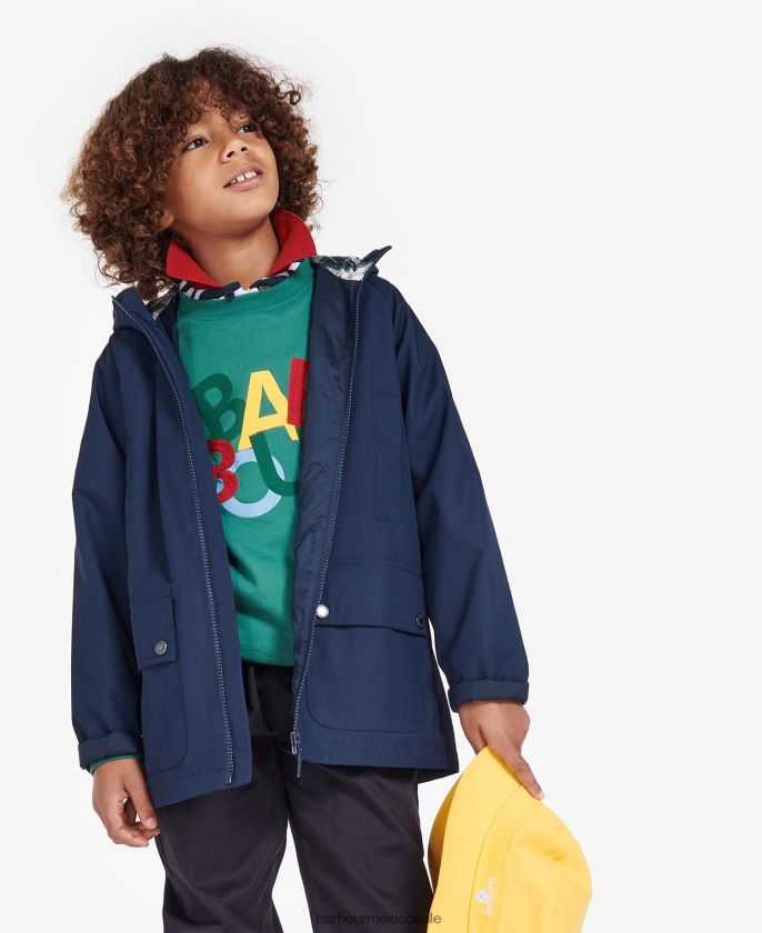 Barbour 8B6RFZ2490 ropa azul marino clásico Niños chaqueta impermeable domus con capucha