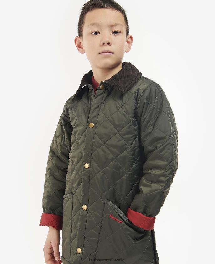 Barbour 8B6RFZ2476 ropa oliva oscuro/rojo Niños chamarra capitonada liddesdale