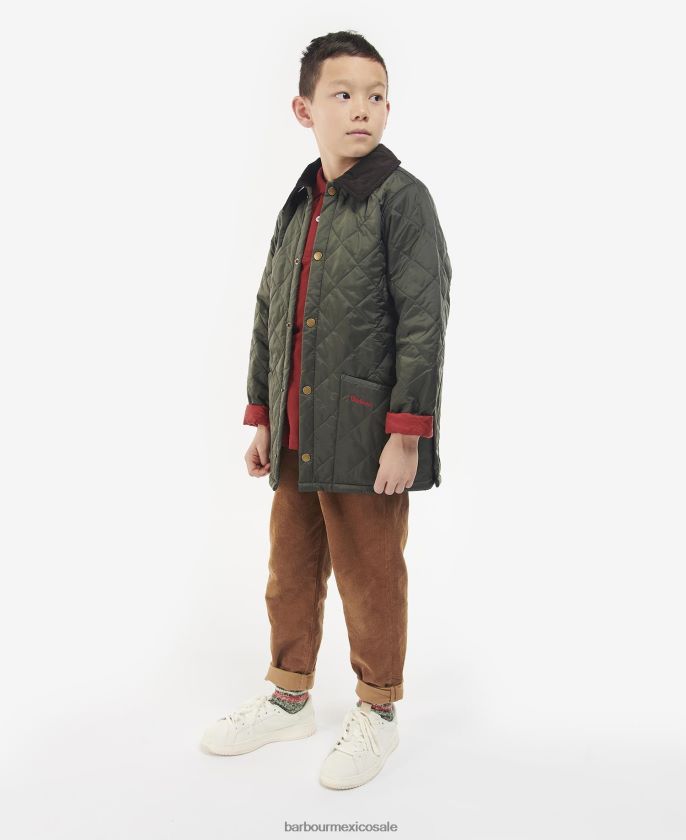 Barbour 8B6RFZ2476 ropa oliva oscuro/rojo Niños chamarra capitonada liddesdale