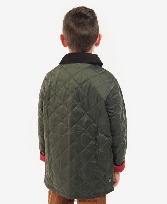 Barbour 8B6RFZ2476 ropa oliva oscuro/rojo Niños chamarra capitonada liddesdale