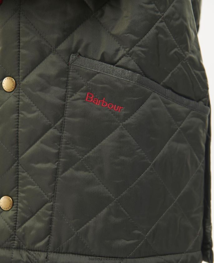 Barbour 8B6RFZ2476 ropa oliva oscuro/rojo Niños chamarra capitonada liddesdale