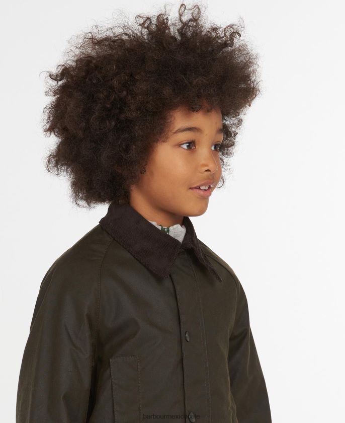 Barbour 8B6RFZ2472 ropa aceituna Niños chaqueta encerada beaufort