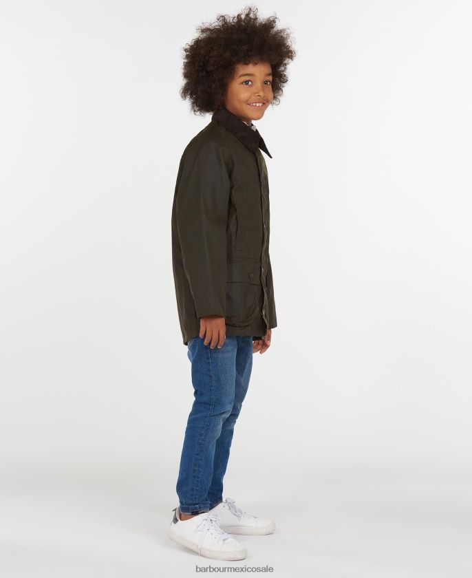Barbour 8B6RFZ2472 ropa aceituna Niños chaqueta encerada beaufort
