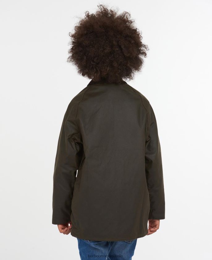 Barbour 8B6RFZ2472 ropa aceituna Niños chaqueta encerada beaufort