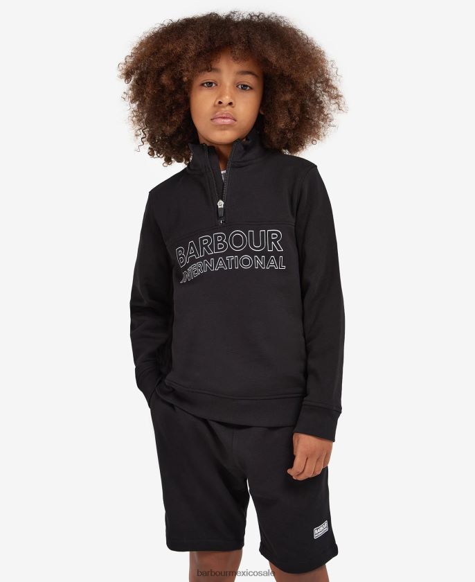 Barbour 8B6RFZ2536 ropa negro clásico Niños conjunto de sudadera con media cremallera y shorts trick